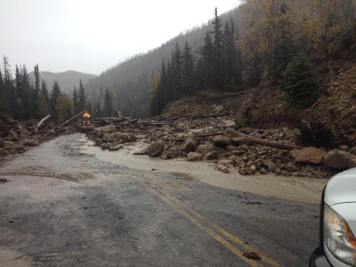 Debris and mudflow on Utah State Route 31 in 2014 after heavy rain, causing a road closure.